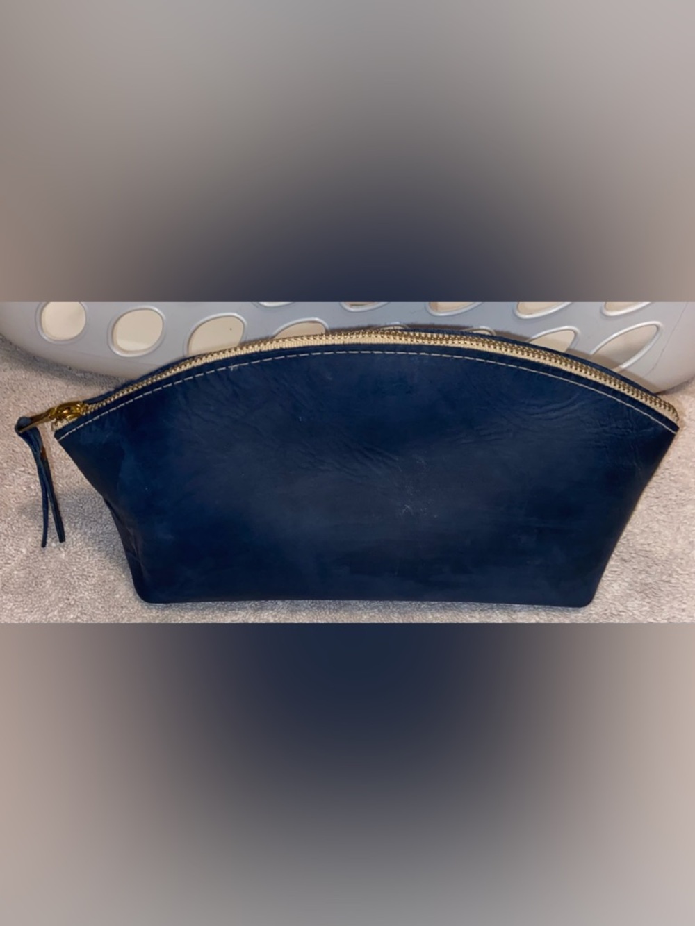 Portland Leather Large Eclipse Makeup Bag in Deep Water Blue - GENTLY USED